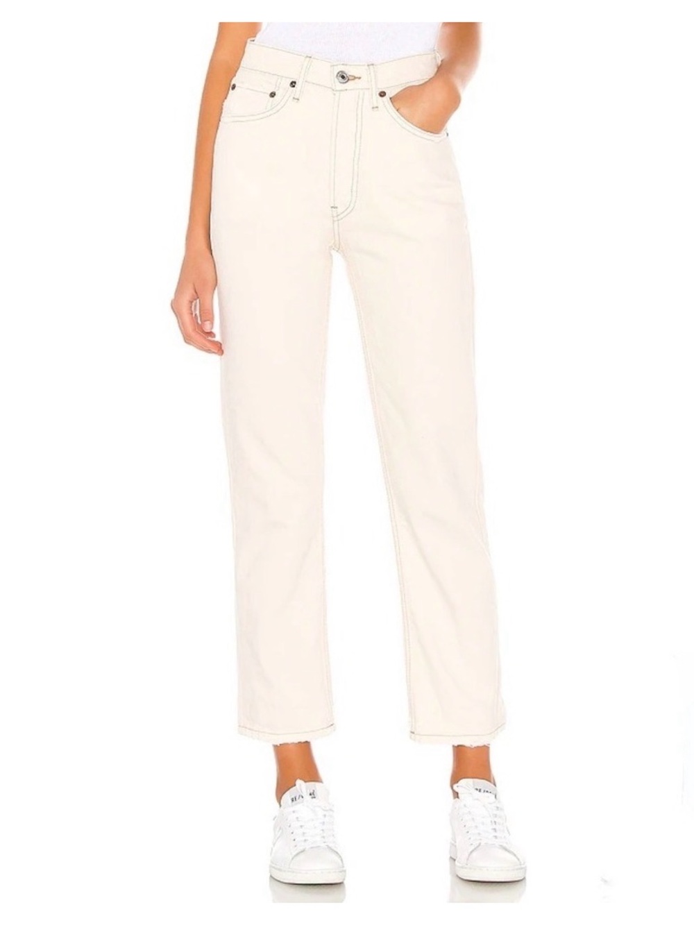 RE/DONE | 70's Stove Pipe Vintage White Worn Wash Button Fly Size 25
